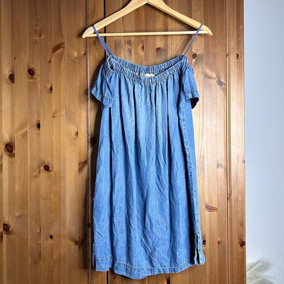 Cloth + Stone Chambray Dress Off The Shoulder Women’s Small Fisherman Americana - Picture 2 of 9